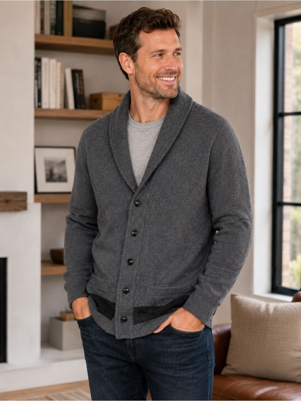 Roots Men’s Shawl Collar Button Cardigan - Charcoal Gray